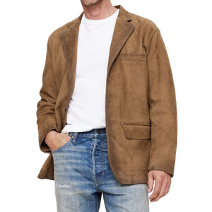 Men's Vintage Suede Notched Lapel Single Breasted Blazer