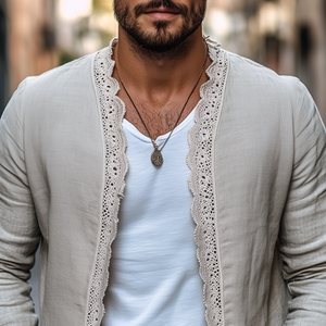 Herren Frühling Neue Retro Casual Ethnischen Stil Spitze Nähte Baumwolle Und Leinen Strickjacke
