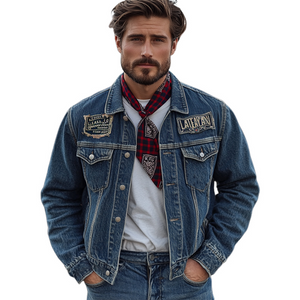 Men's Vintage Dark Blue Washed Denim Jacket