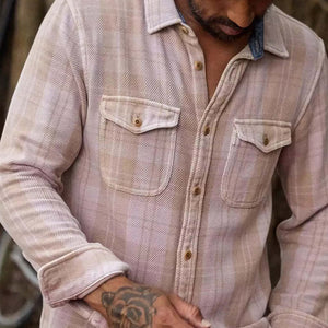 Men's Retro Pink Plaid Twill Slim Fit Long Sleeve Shirt