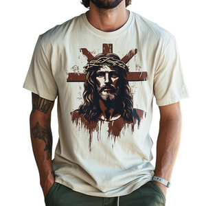 Herren-T-Shirt mit Rundhalsausschnitt und kurzen Ärmeln im Retro-Stil und Jesus-Aufdruck