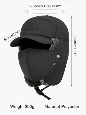 Men's Winter Thermal Insulated Cap with Detachable Face Mask - Windproof and Waterproof Earflap Hat for Outdoor Activities