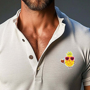 Herren-POLO-Shirt mit Ananas-Stickerei und Stehkragen, kurzärmelig