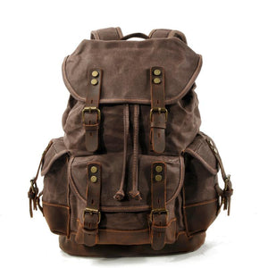 Herren-Rucksack aus Vintage-Canvas-Nähten und Leder mit mehreren Taschen