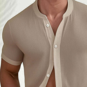 Men's Summer Textured Elastic Knit Short Sleeve Shirt