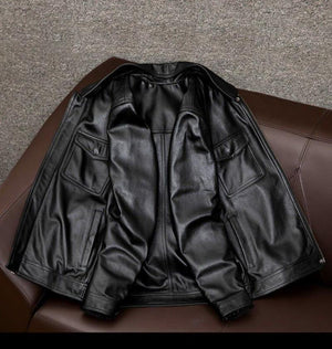 Men's Vintage Lapel Double Chest Pocket Leather Jacket