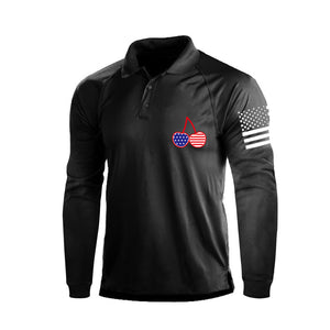 Kirsche USA Flagge 1/4 Knopf Raglan Langarm Poloshirt