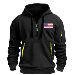 Kapuzenpullover mit Flaggen-Armtasche und Reißverschluss