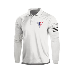Poloshirt mit Blitzmuster und USA-Flagge, 1/4-Knopf, Raglanärmel