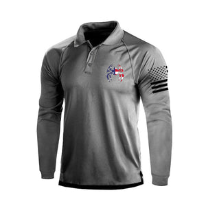 Poloshirt mit langen Ärmeln und Spinnenmuster-Aufdruck, USA-Flagge, 1/4-Knopf