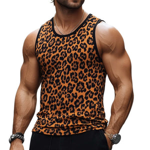 Hautfreundliches, atmungsaktives Tanktop mit V-Ausschnitt und Retro-Leopardenmuster für Herren