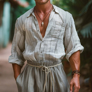 Atmungsaktives Langarmhemd mit Streifenmuster für Herren