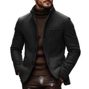 Herren-Blazer im Vintage-Stil, aus Wollmischung, mit Stehkragen, einreihig, schmaler Schnitt