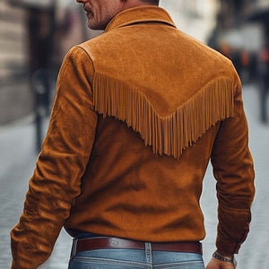 Men's Spring And Autumn Retro Tassel Suede Long Sleeve Shirt