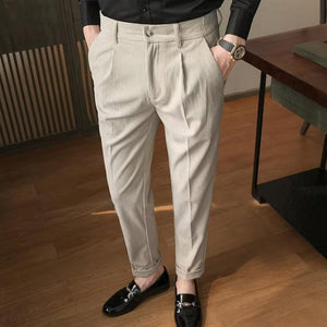 Men's Casual Business Solid Color Corduroy Straight Suit Pants