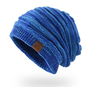 Strickmütze mit Lederetikett, warme Mütze für Damen und Herren