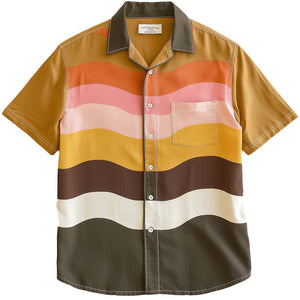 Men's Wave Stripe Print Short Sleeve Shirt