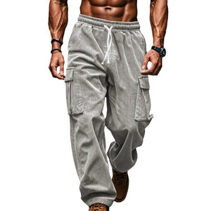 Cordhose für Herren, Herbst, lässig, atmungsaktiv, weites Bein, mehrere Taschen, gerades Bein
