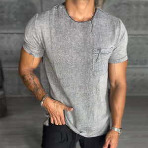 Herren Retro Casual Leinentasche Rundhals Kurzarm T-Shirt