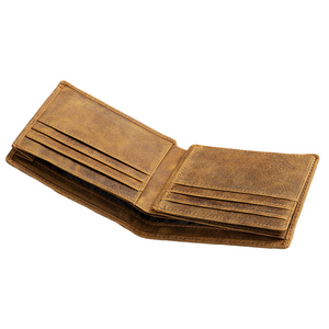 Men's Vintage Top Layer Cowhide Short Bi-Fold Wallet