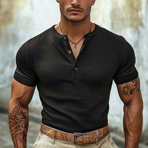 Men's Casual Henley Neck Short Sleeve T-Shirt