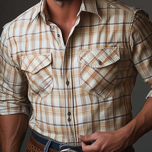 Men's Simple Retro Long-Sleeved Plaid Shirt