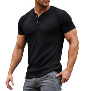 Lässiges Herren-T-Shirt aus fester Baumwollmischung mit schmaler Passform und Henley-Ausschnitt, kurzärmelig