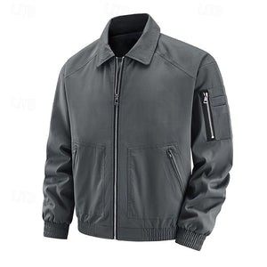 Herren Leichte Jacke Bomberjacke Freizeitjacke Alltag Urlaub Wasserdicht Tasche Frühling & Herbst Einfarbig Modisch Klassisch Revers Standard Schwarz Weiß Königsblau Lila Kaffee Jacke