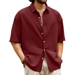Men's Casual Solid Hawaiian Short Sleeve Shirt