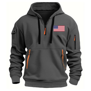 Kapuzenpullover mit Flaggen-Armtasche und Reißverschluss