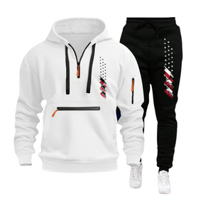 USA-FLAGGE, CASUAL SPORTS, MEHRERE REISSVERSCHLUSS-ARMTASCHE, HERREN-SWEATSHIRT, HOODIE-OUTFIT