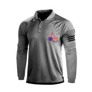 Kirsche USA Flagge 1/4 Knopf Raglan Langarm Poloshirt
