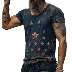 Herren Retro Casual Star Universe Bedrucktes T-Shirt mit Rundhalsausschnitt und kurzen Ärmeln