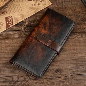 Men's Genuine Leather Vintage Distressed Multi-card Slot Long Wallet