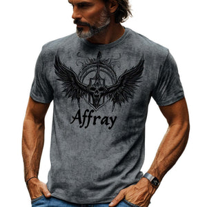 Dunkelgraues, Vintage-bedrucktes Rundhals-Freizeit-T-Shirt für Herren