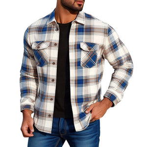 Men's Spring And Autumn Basic Lapel Plaid Long Sleeve Shirt