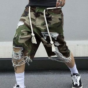 Men's Camouflage Washed Ripped Cropped Trousers