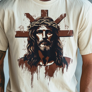 Herren-T-Shirt mit Rundhalsausschnitt und kurzen Ärmeln im Retro-Stil und Jesus-Aufdruck