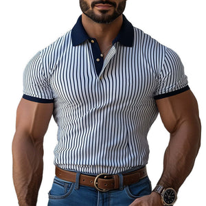 Herren-Poloshirt mit vertikalen Streifen und schmaler Passform, kurzärmelig