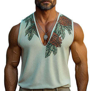 Men's V-neck Printed Casual Vest
