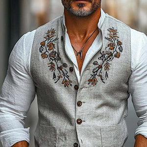 Herrenweste im Vintage-Stil mit besticktem Stehkragen