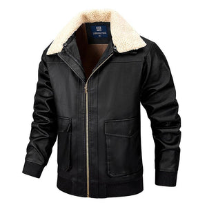Men's Casual Plush Lapel Leather Jacket