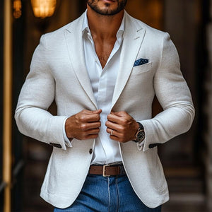 Men's Fashion Solid Color Peak Lapel Two Buttons Casual Blazer