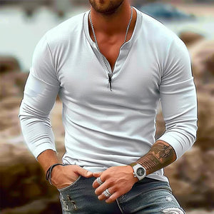 Lässiges Langarm-T-Shirt mit doppeltem V-Ausschnitt für Herren