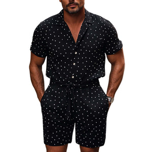 Herren Diamond Dot Revers Strick Casual Kurzarm Shorts Set