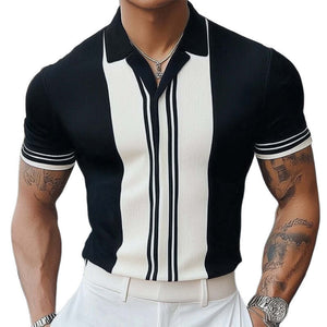 Men's Summer Classic Black And White Knitted Short Sleeve T-Shirt