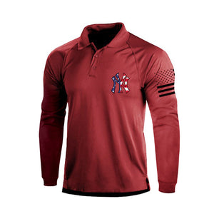 Poloshirt mit langen Ärmeln und USA-Flagge mit 1/4-Knopf-Raglan-Print
