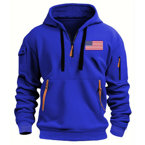 Kapuzenpullover mit Flaggen-Armtasche und Reißverschluss