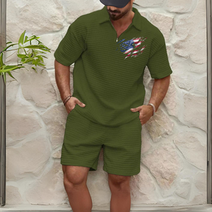 USA FLAGGE KOMFORTABLES WAFFEL-POLO-SPORT-SET