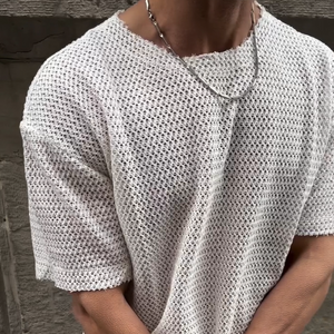 Herren Retro Casual Hollow Erfrischendes Rundhals-Strick-Kurzarm-T-Shirt